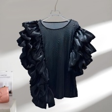 批发法式轻奢潮牌新款气质百搭荷叶边复古长袖纯色<b class='q'>衬衫</b>雪纺衫品质女装