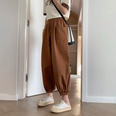 大码纯棉哈伦萝卜裤女夏季薄款宽松束脚阔腿灯笼裤九分显瘦老爹裤