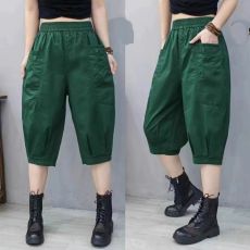 网红复古五分短裤女2026夏季薄款大码显瘦百搭女士高腰阔腿老爹裤