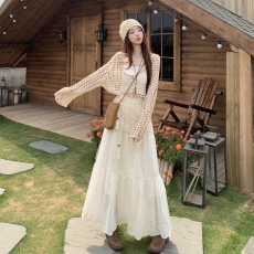 批发实拍~2026夏季新款气质休闲时尚套装长袖针织罩衫叠穿背心<b class='q'>半身</b>裙