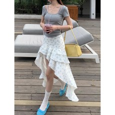 批发白色<b class='q'>半身裙</b>女夏季2026新款a字碎花长裙<b class='q'>不规则</b>包臀高腰裙子