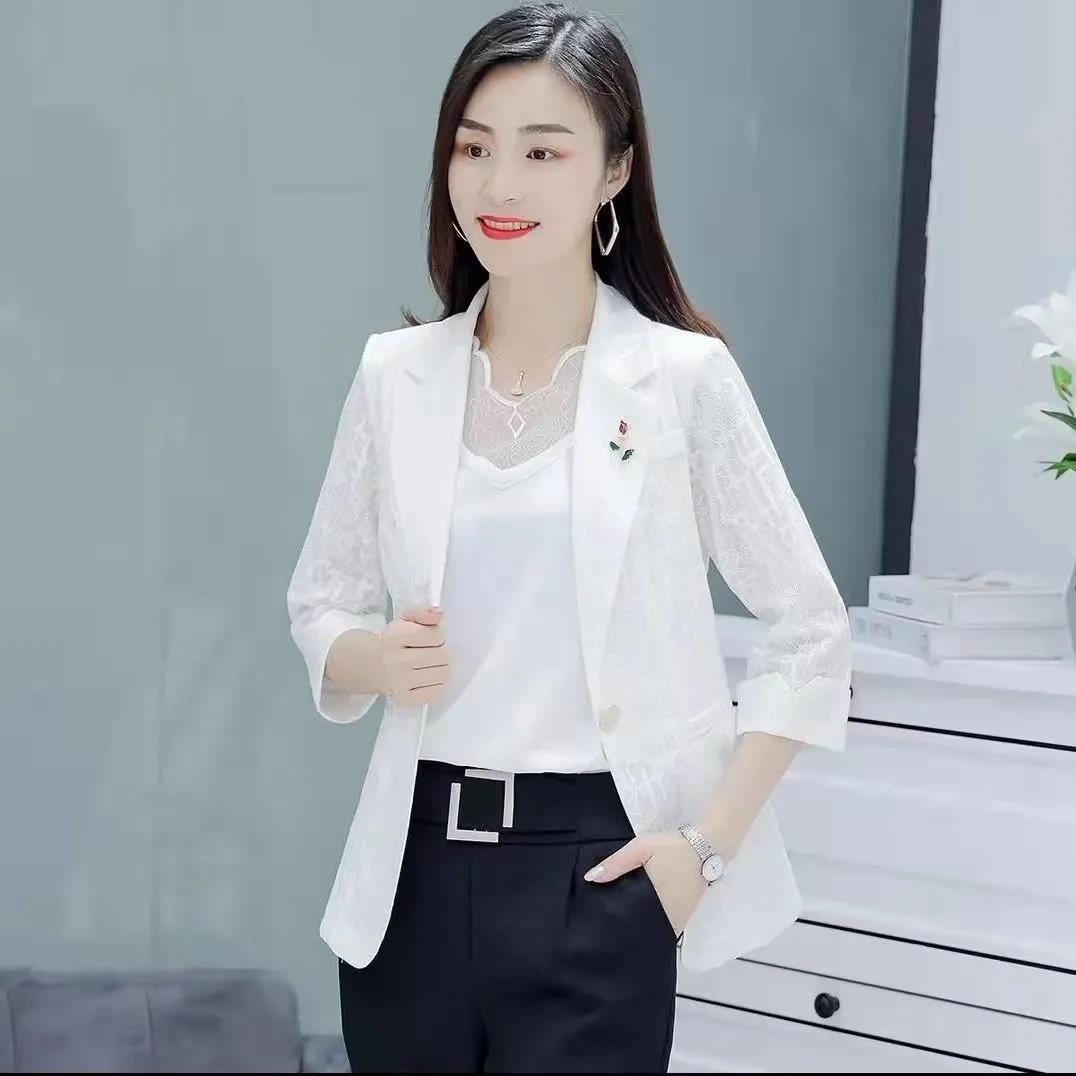 FA32622# 小西装外套女新款时尚蕾丝拼接七分袖西装百搭外搭上衣 服裝批發女裝批發服飾貨源