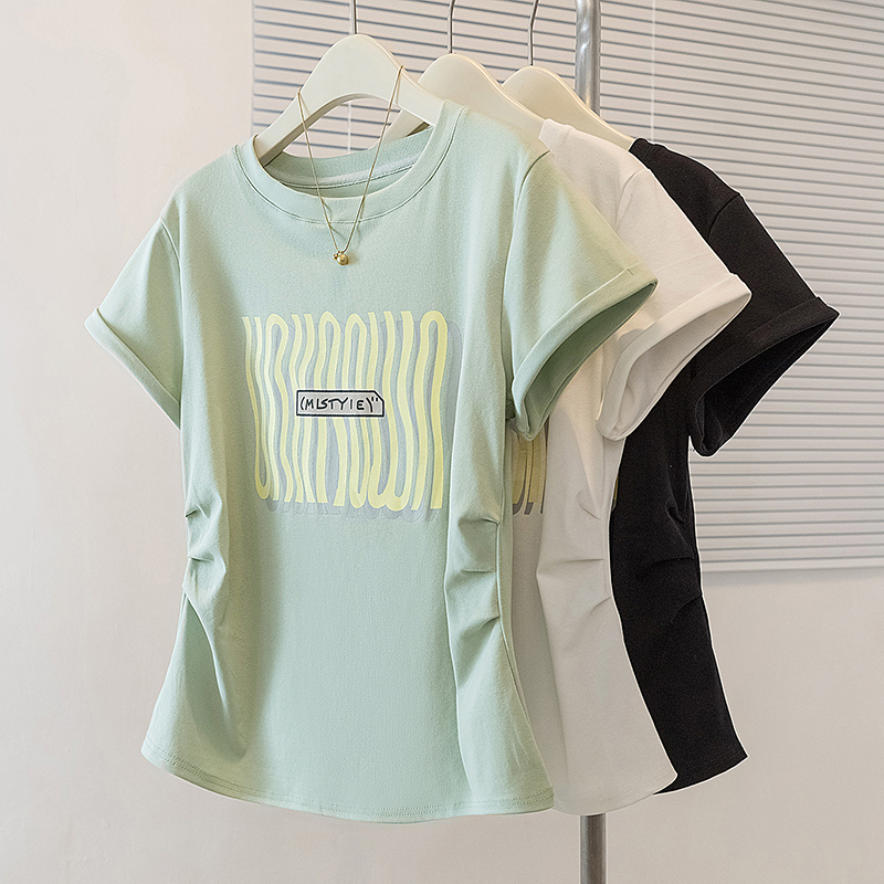 RY70139# 实拍大码女装韩版流行印花短袖t恤胖妹妹宽松显瘦洋气减龄上...