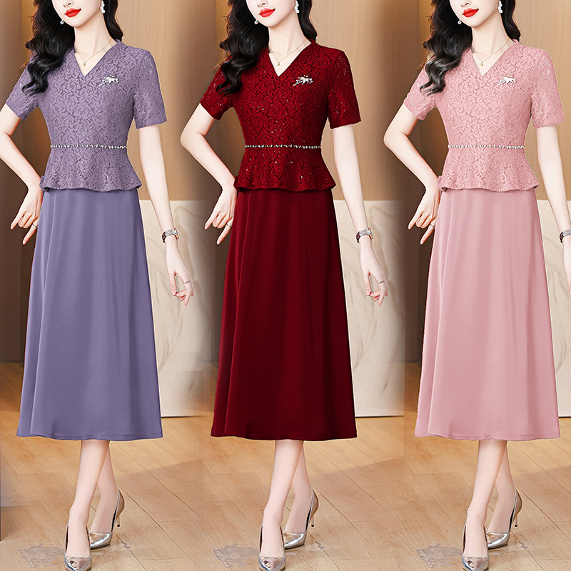 MY9493# 高端喜婆婆婚宴装新款妈妈礼服婚礼红色连衣裙蕾丝结婚喜服女女...