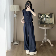 批发官图  小香风<b class='q'>休闲</b>套装女2026夏季新款时尚短袖上衣阔腿裤两件套潮