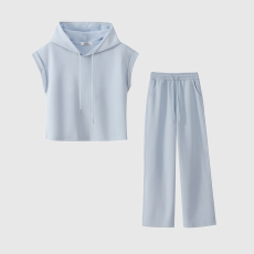 批发官图  高含棉<b class='q'>休闲</b>套装女2026夏季新款宽松连帽短袖阔腿裤两件套潮