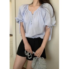 批发现~chic百搭气质泡泡袖单排扣衬衫