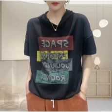 批发2026年夏季韩版减龄字母印花连帽<b class='q'>套头卫衣</b>T恤宽松休闲帽衫<b class='q'>女</b>短袖