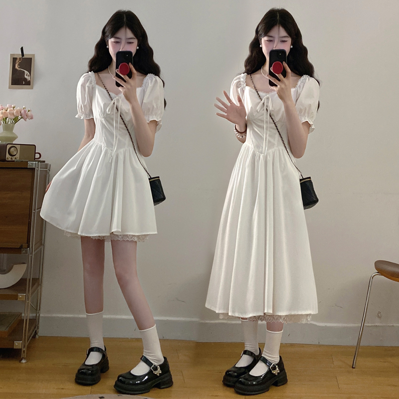 MY6779# 大码女装法式温柔气质优雅蕾丝拼接小白裙欧若风收腰显瘦女裝貨源服裝批發