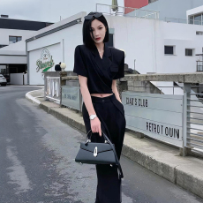 批发欧洲站 2026 夏装新款短款西装套装<b class='q'>女</b> 高腰阔腿裤<b class='q'>两件</b>套