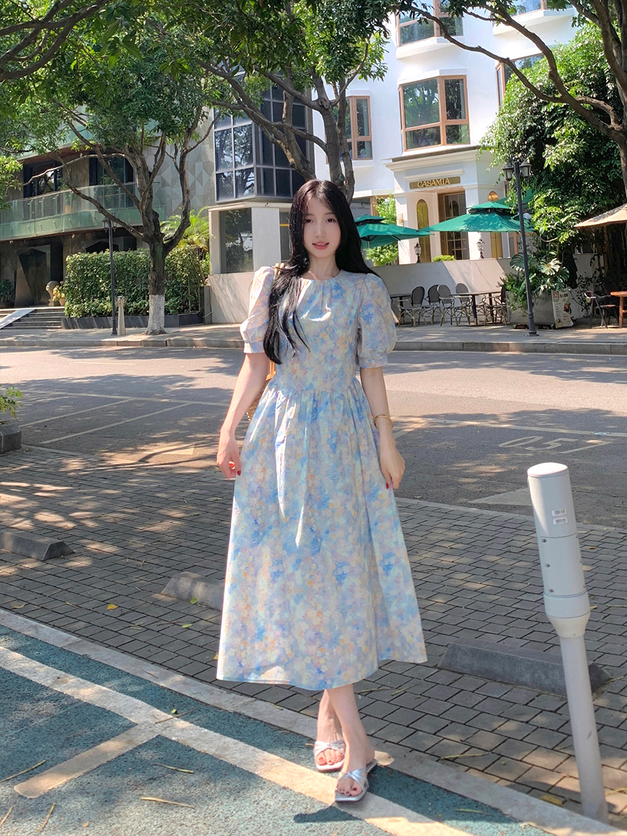 실사 재고 상품 3000 조각 빅 사이즈 여성 의류 한 부서 고급 센스 꽃무늬 유화 바람 드레스 여름 슬림해 보이는 치마