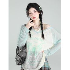 批发原版面料蝴蝶印花长袖T恤轻薄款外穿宽松v领上衣防晒罩衫