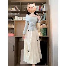 批发法式蓝色长袖连衣裙子女春装2025超火新款小个子香风气质长裙套装