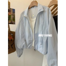 批发MUYANG 盐汽水的夏天~朦胧奶油色慵懒立领防晒衣外套女轻薄空调衫