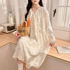 批发L-2XL 提花云朵棉月子服和服长袖春<b class='q'>秋</b>季长裙月子裙