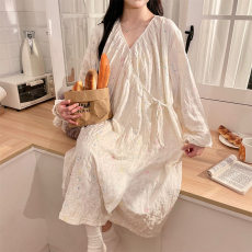 批发L-2XL 提花云朵棉月子服和服长袖春<b class='q'>秋</b>季长裙月子裙