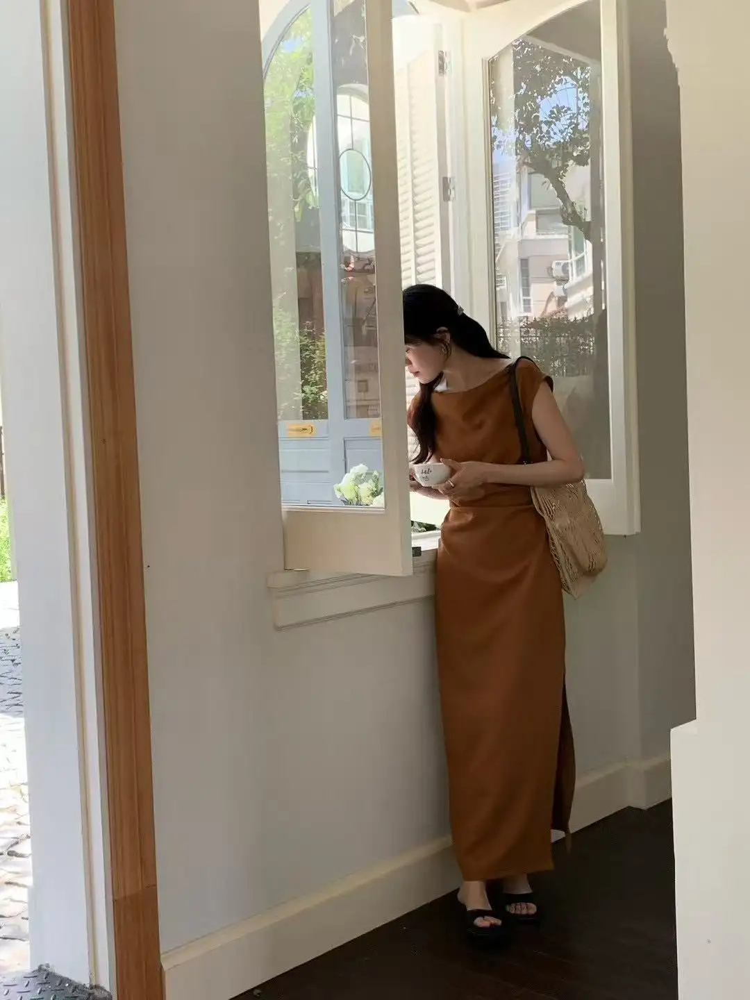 프렌치 스타일 쇄골 라인 스커트 원피스 상세 이미지 7