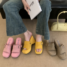 米庭厚底拖鞋女2026夏季皮带扣时尚高跟凉拖一字拖鞋松糕底凉拖鞋