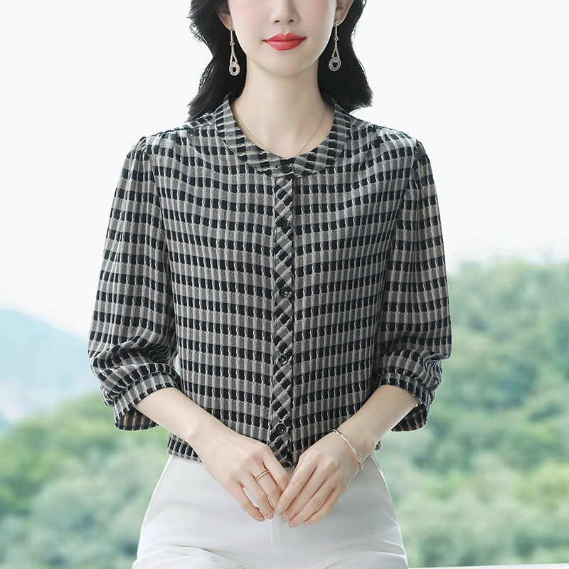 실사 2026 새로운 라운드 넥 우아함 풀오버 셔츠 7부 소매 세련된 다용도 맨위 여성