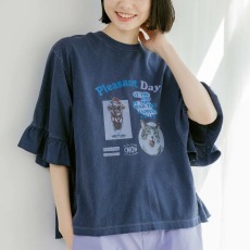 批发实拍 海量现货 夏季喇叭袖蓝色减龄女短袖上衣 不规则透气上衣