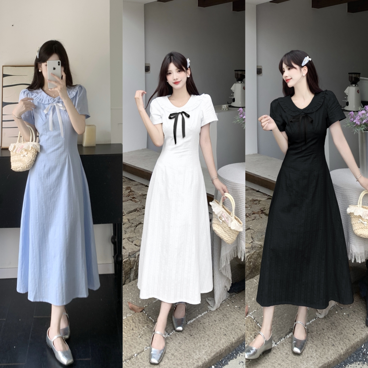 MY7831# 造梦少女法式夏季气质蝴蝶结温柔白月光提花棉质收腰连衣裙女裝貨源服裝批發