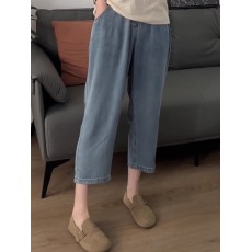 批发天丝牛仔裤子<b class='q'>女士</b>春夏新款大码胖mm冰丝薄款宽松七分裤哈伦阔腿裤