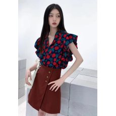 批发2025<b class='q'>夏</b>季新款西装领港风花衬衫女复古宽松气质荷叶边小飞袖上衣<b class='q'>夏</b>