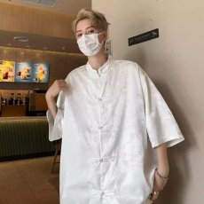 批发新中式无领短袖衬衫<b class='q'>男</b>装穿搭夏季中山<b class='q'>唐装</b>中国风盘扣立领冰丝衬衣