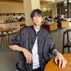 批发新中式无领短袖衬衫<b class='q'>男</b>装穿搭夏季中山<b class='q'>唐装</b>中国风盘扣立领冰丝衬衣