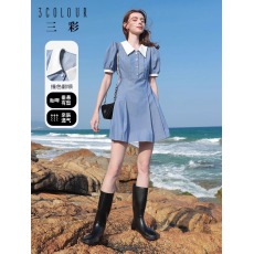 批发非实拍设计感小个子<b class='q'>巴洛克</b><b class='q'>连衣裙</b>拼接翻领气质<b class='q'>连衣裙</b>2025新款裙