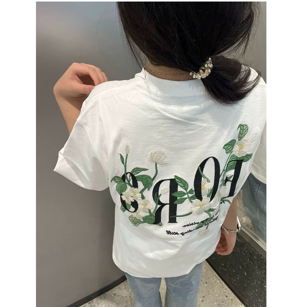FA20948# 首发原版做工毛绒刺绣纯棉精梳紧密螺纹领＋后边拉肩 服裝批發女裝批發服飾貨源