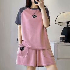 批发仿棉夏季新款短袖短<b class='q'>裤</b>休闲运动套<b class='q'>装</b>百搭<b class='q'>大码</b>洋气上衣撞色两件套