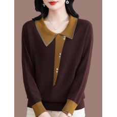 批发翻领长袖T恤上衣女春秋2025新款洋气<b class='q'>妈妈</b>装高端针织<b class='q'>打底衫</b>