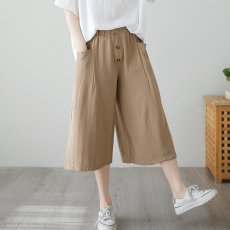 批发实拍·文艺休闲百搭阔腿<b class='q'>裤</b><b class='q'>修身</b>显瘦纯色双口袋大码七分<b class='q'>裤</b>女潮