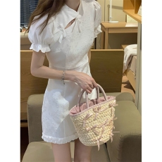 批发高档<b class='q'>正品</b>新中式旗袍<b class='q'>连衣裙</b>女夏季新款立领设计感收腰显瘦甜辣短袖