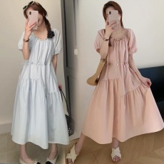 批发孕妇哺乳2025<b class='q'>夏</b>季新款设计感重工抽绳系带串珠珠气质连衣裙