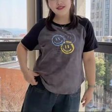 批发大码胖mm时尚休闲风撞色印花短袖T恤<b class='q'>女</b>韩版气质宽松<b class='q'>打底衫</b>上衣潮