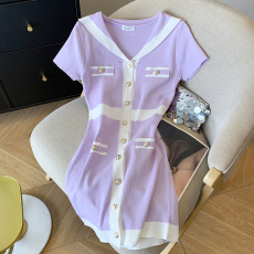 批发实拍 大货 2026<b class='q'>夏季</b>新款小香风设计感<b class='q'>连衣裙</b>海军领针织裙短裙子女