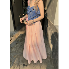 批发大码气质设计感<b class='q'>甜美</b>小清新荷叶边蓝碎花小吊带高腰粉色半身长裙