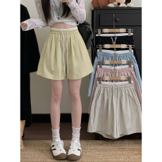 批发2026新款松紧腰抽绳短裤显瘦阔腿裤<b class='q'>纯</b>色休闲裤<b class='q'>女</b>