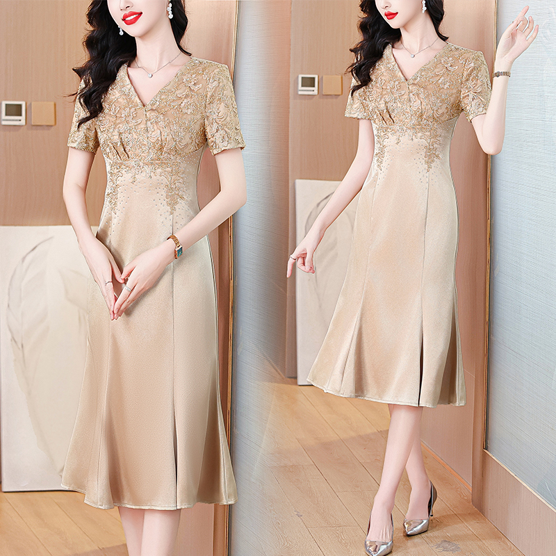 MY9491# 喜妈妈婚宴装结婚喜服喜婆婆装礼服新款夏季小个子旗袍香槟色女...