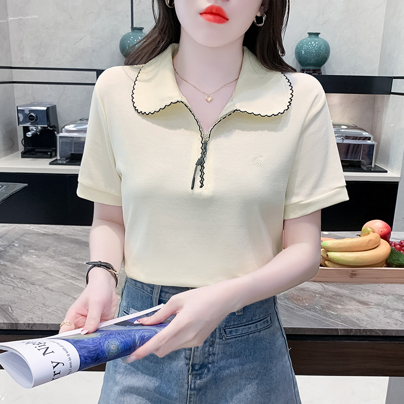 MY6942# 韩系简约polo领短袖t恤衫女夏季新款感减龄休闲上衣女裝貨源服裝批發