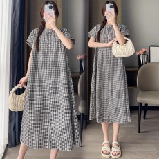 批发夏装新款大码女装日系慵懒风<b class='q'>格子</b>衬衫<b class='q'>连衣裙</b>简约上衣M-4XL200斤