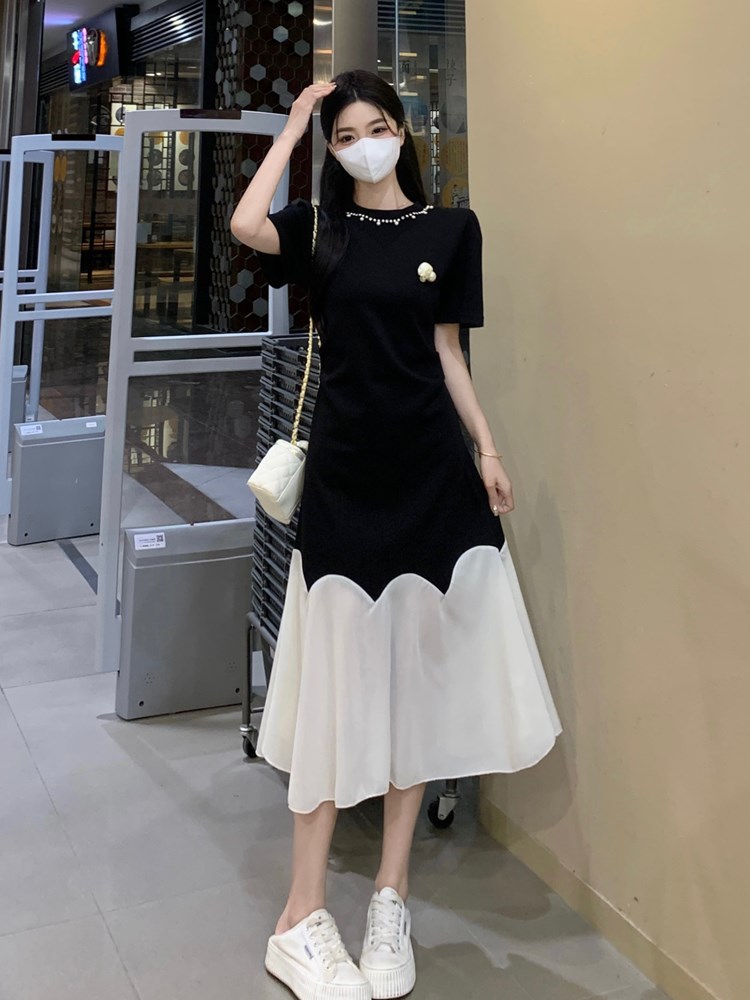FA27504# 夏季新款胖mm时尚设计感拼接假两件高级感连衣裙子女 服裝批發女裝批發服飾貨源