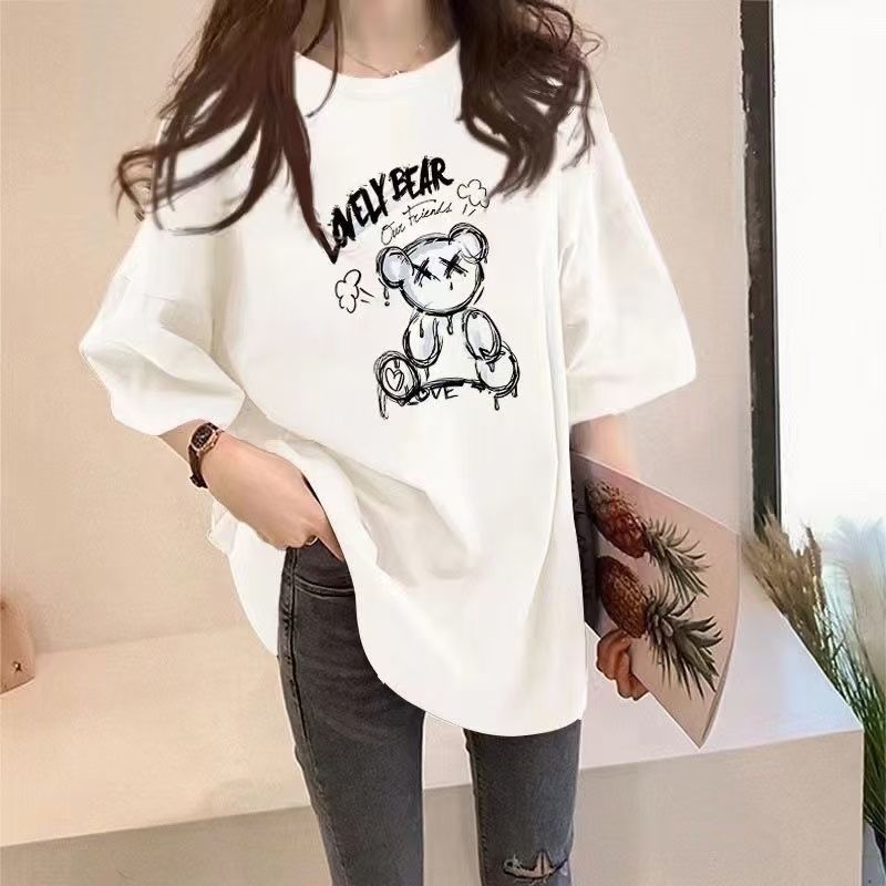 MY15716# 足码原版外贸夏季新款短袖T恤女韩版宽松慵懒原宿上衣chi...