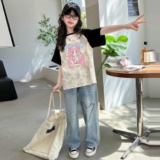 批发纯棉女童扎染短袖T恤2025新款<b class='q'>儿童</b><b class='q'>打底衫</b>春夏季插肩袖中大童上衣