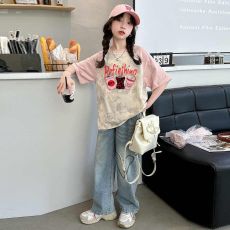 批发纯棉女童扎染短袖T恤2025新款<b class='q'>儿童</b><b class='q'>打底衫</b>春夏季插肩袖中大童上衣