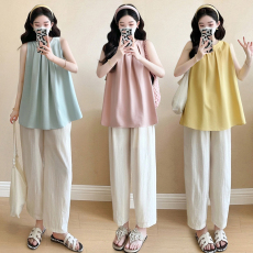 批发实拍孕妇装新款潮妈夏季孕期高级穿搭背心娃娃<b class='q'>上衣</b>减龄遮肚洋气