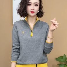 批发半拉链撞色卫衣女2025春季长袖立领T恤<b class='q'>打底衫</b>宽松显瘦洋气<b class='q'>妈妈</b>装