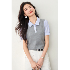 ◆◆撞色条纹灯笼袖衬衫翻领夏新款女通勤百搭女士上衣